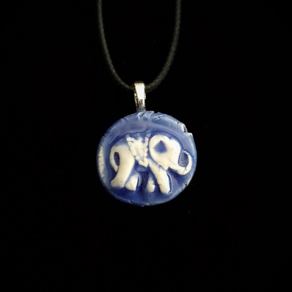 Handmade Ceramic Blue Elephant Pendant Necklace - Picture 5 of 14